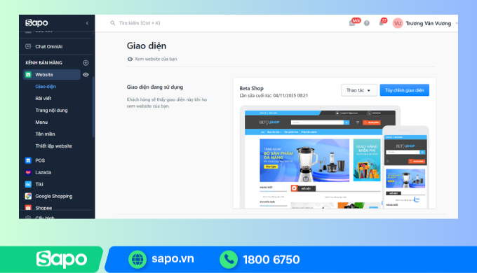 Website bán hàng tích hợp website trên Sapo