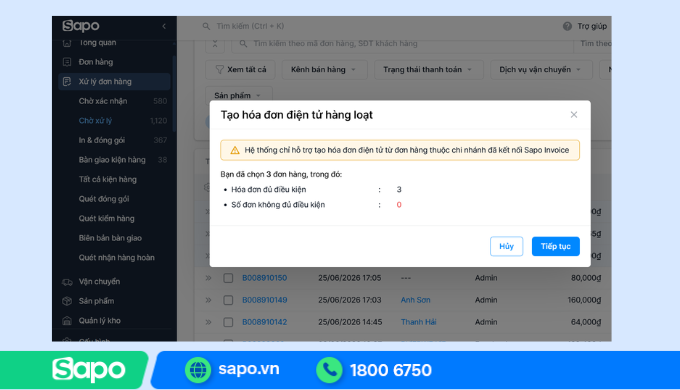 Xuất hóa đơn điện tử hàng loạt từ đơn hàng