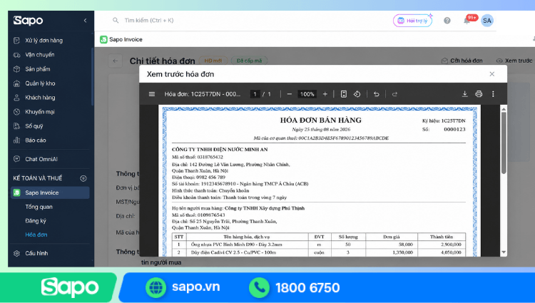 Phát hành hóa đơn điện tử ngay trên phần mềm bán hàng