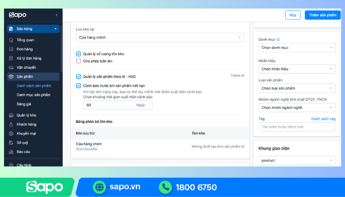 Quản lý lô và hạn sử dụng thiết bị y tế trên phần mềm Sapo