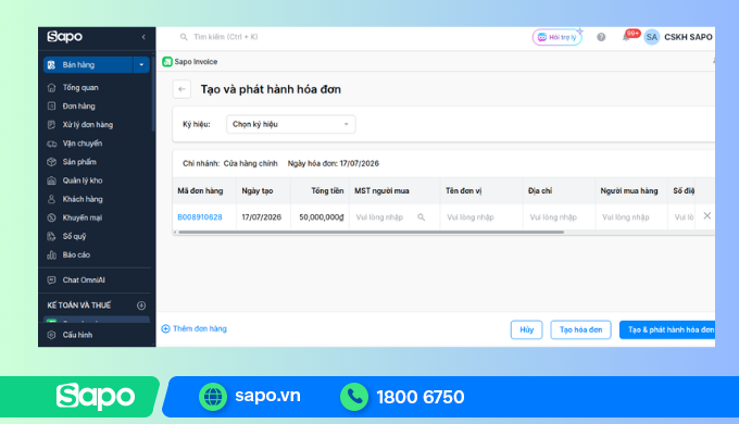 Xuất hóa đơn điện tử trực tiếp từ đơn hàng trên phần mềm quản lý cửa hàng điện máy