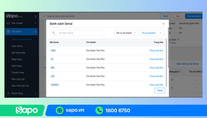 Quản lý serial, imei chi tiết
