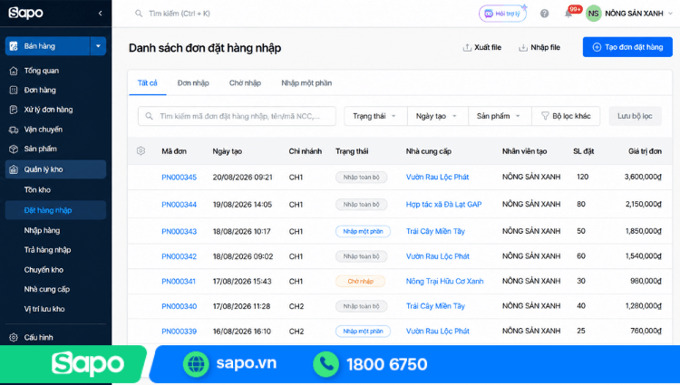 Quản lý hàng hóa nông sản trên phần mềm Sapo