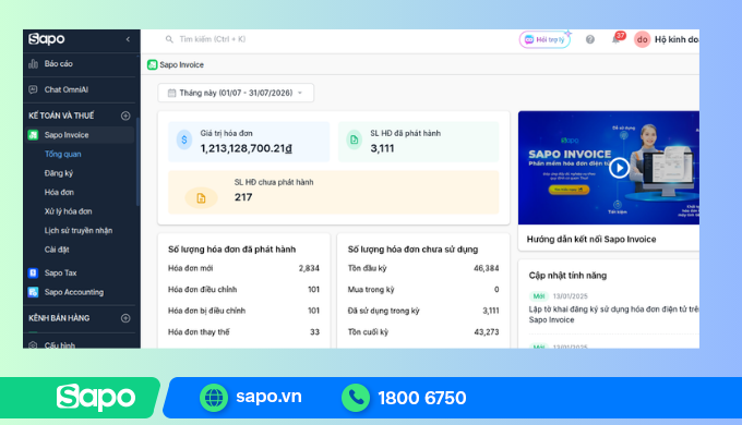 Tích hợp xuất hóa đơn điện tử trên phần mềm Sapo