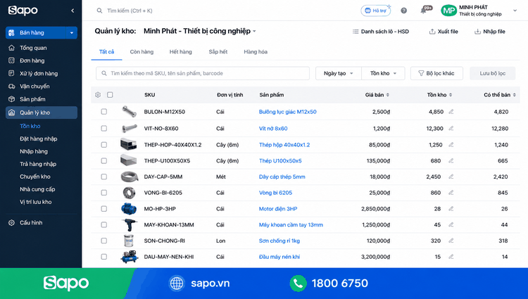 Quản lý tồn kho chi tiết theo từng SKU