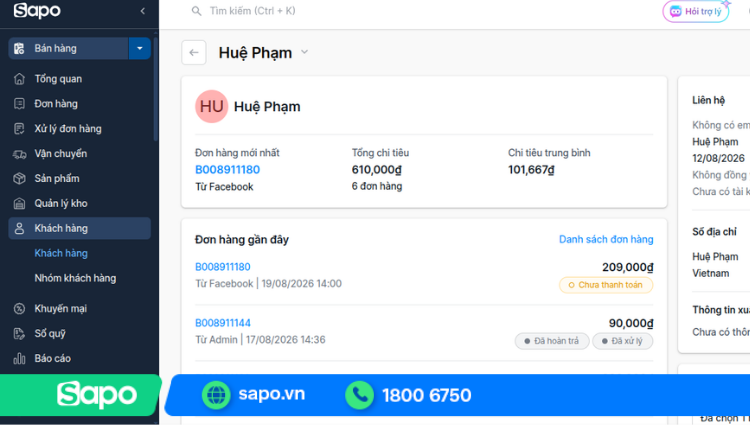 Tra cứu lịch sử mua chi tiết của khách hàng