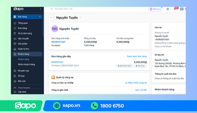 Quản lý khách hàng trên phần mềm Sapo