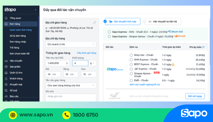 Phần mềm quản lý đơn hàng kết nối các đơn vị vận chuyển