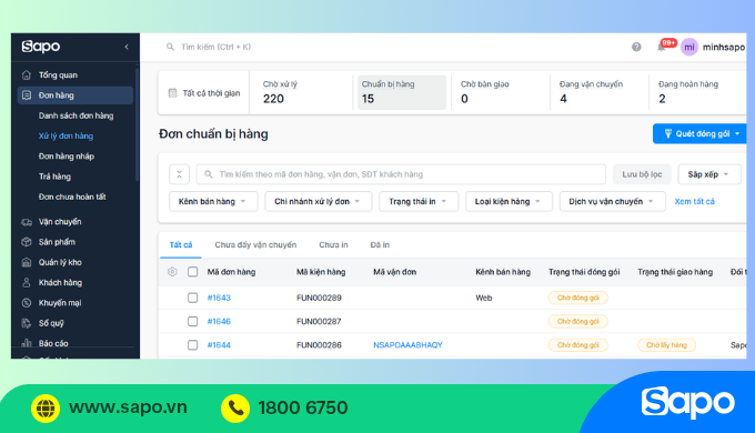 Quản lý đơn hàng chính xác trên Sapo