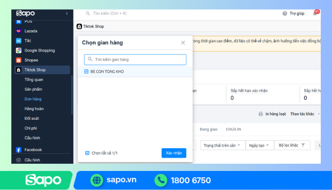 Phần mềm quản lý đơn hàng Tiktok Sapo