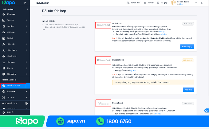 kết nối sapo với grabfood shopeefood