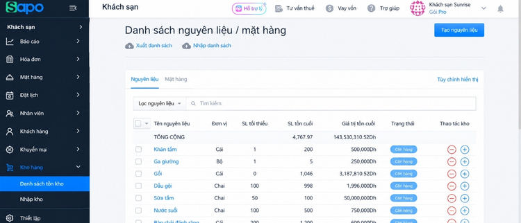 quản lý kho khách sạn