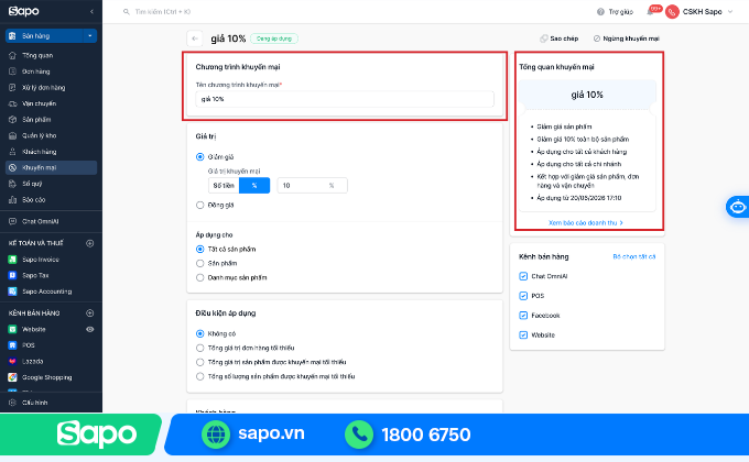 set up chương trình trên phần mềm khuyến mại
