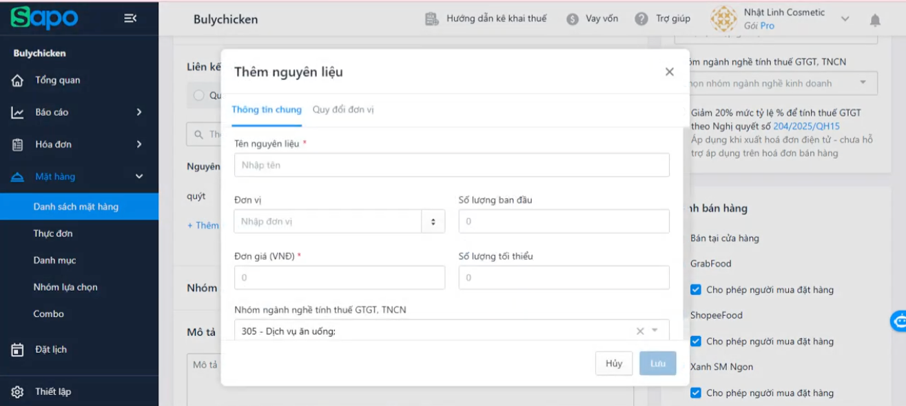 định mức nguyên vật liệu