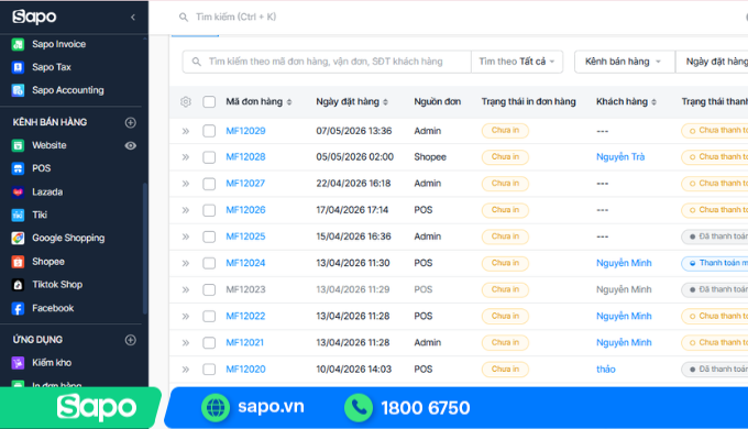 Theo dõi đơn hàng trên phần mềm Sapo