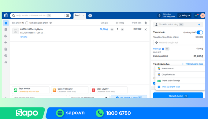 Phần mềm tính tiền Sapo