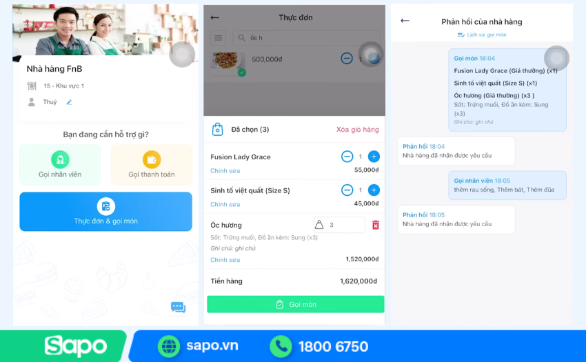 Màn hình order trên điện thoại