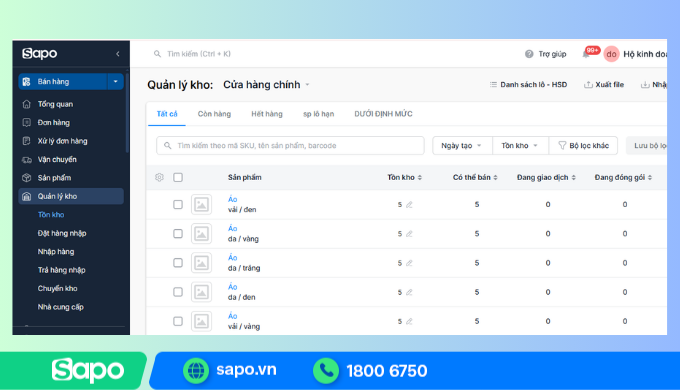Quản lý kho hàng đồng bộ các kênh bán trên phần mềm Sapo