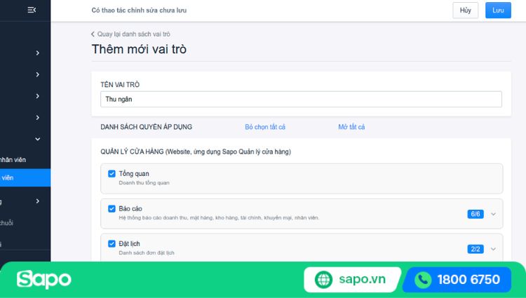 phân quyền cho nhân viên nhà hàng