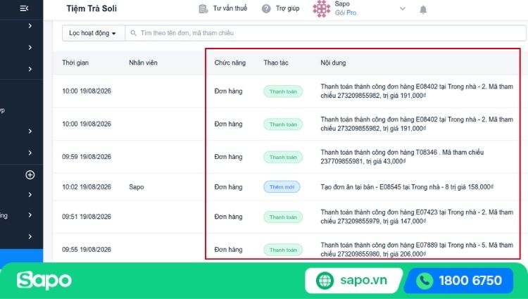 giao diện màn Nhật ký hoạt động