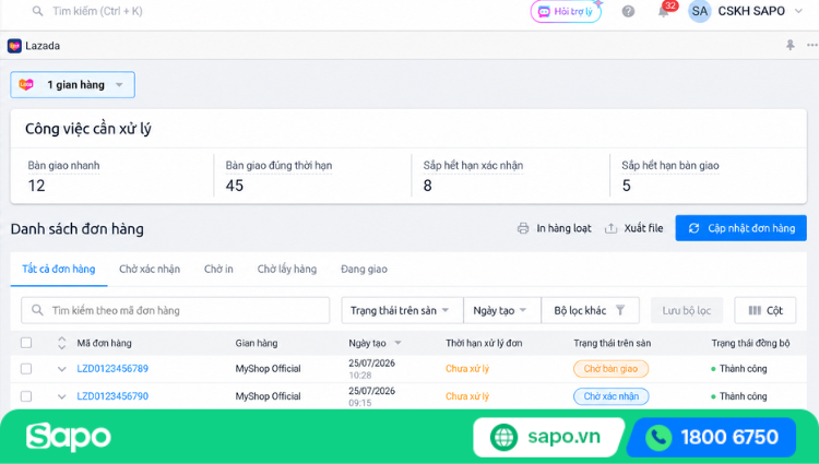 Quản lý nhiều gian hàng Lazada trên một giao diện