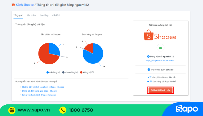Gỡ kết nối gian hàng Shopee