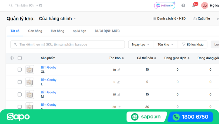 Quản lý sản phẩm & tồn kho theo màu sắc, size số