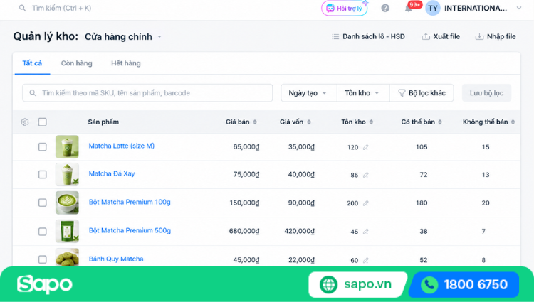 Quản lý tồn kho tập trung trên Sapo