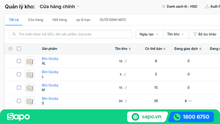 Quản lý từng sản phẩm, SKU và phiên bản