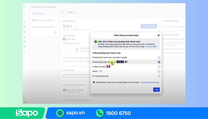 Xác nhận thông tin thanh toán chạy quảng cáo livestream Facebook