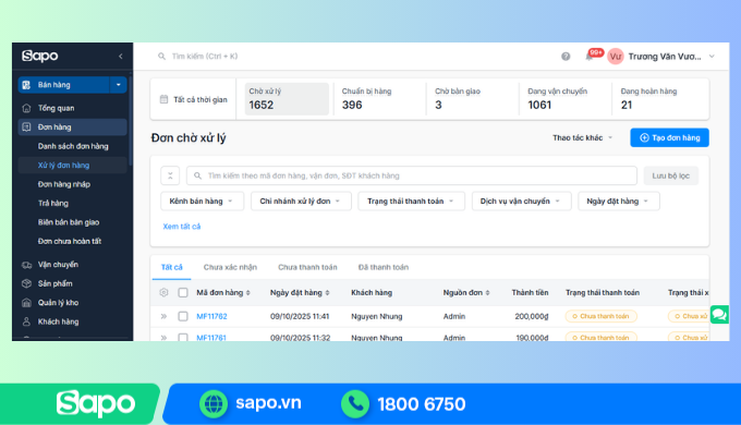 Kiểm soát từng bước giao hàng trên phần mềm Sapo