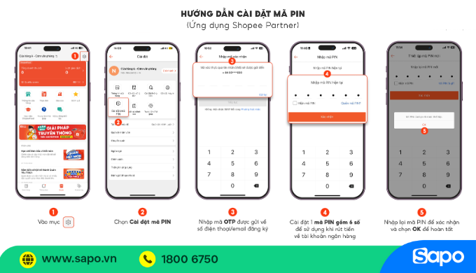 Cài đặt mã PIN rút tiền shopeefood