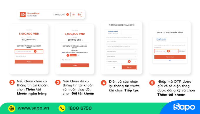 Rút tiền qua ShopeeFood Merchant Wallet