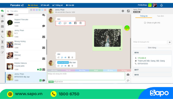 Giao diện quản lý của Pancake