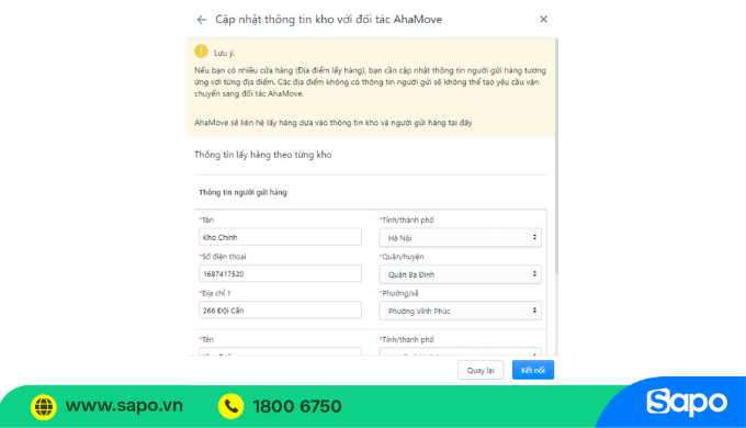 Kết nối AhaMove với Sapo