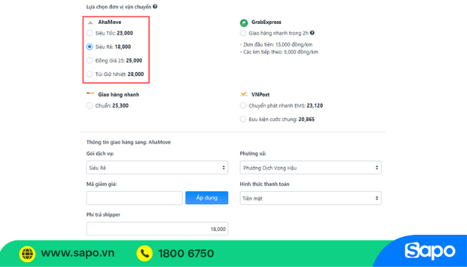 Đồng bộ đơn hàng AhaMove với Sapo