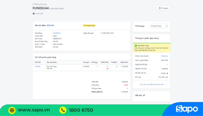 Tích hợp AhaMove trên Sapo