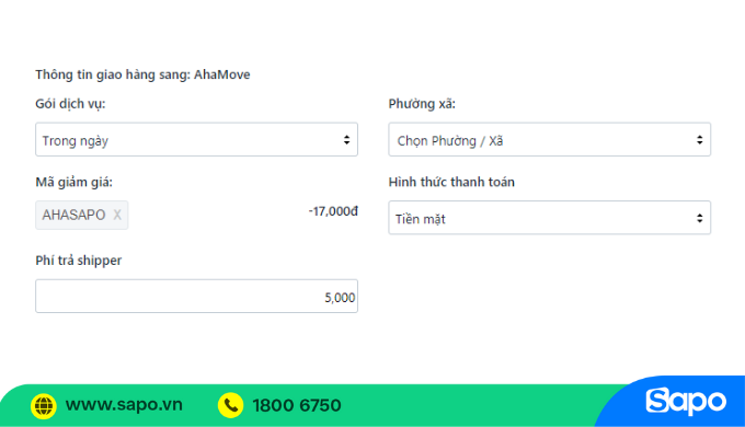 Giao hàng AhaMove trên Sapo