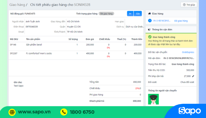 Theo dõi hành trình đơn hàng GrabExpress trên Sapo