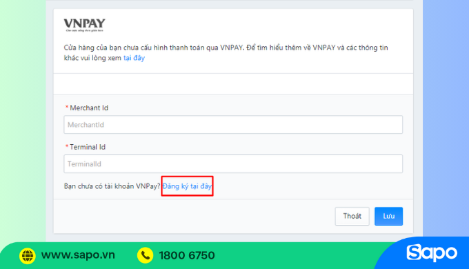 kết nối Sapo và VNPay