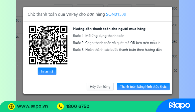Thanh toán qua QR Code trên Sapo khi bán hàng tại quầy