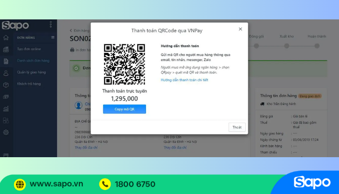 Thanh toán qua QR Code trên Sapo khi bán hàng online