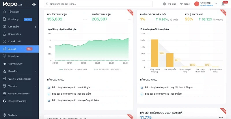 Hệ thống báo cáo Analytics Sapo Web