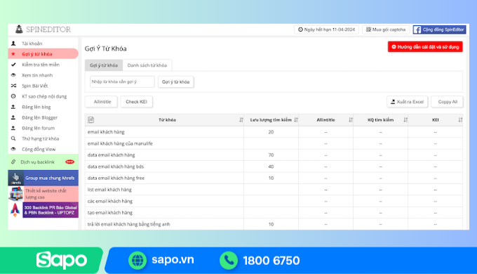 Kiểm tra Search volume trên Spineditor