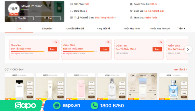 Moyar Perfume bán nhiều nước hoa cao cấp