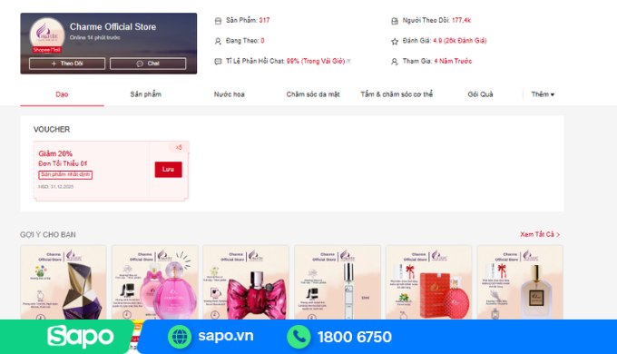 Charme Official Store được nhiều người tin tưởng khi tìm mua nước hoa trên Shopee