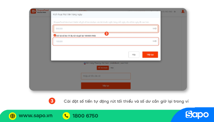 rút tiền tự động trên shopeefood merchant wallet
