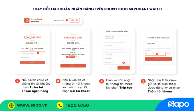 thay đổi tài khoản ngân hàng trên shopeefood merchant wallet