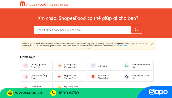trung tâm trợ giúp ShopeeFood