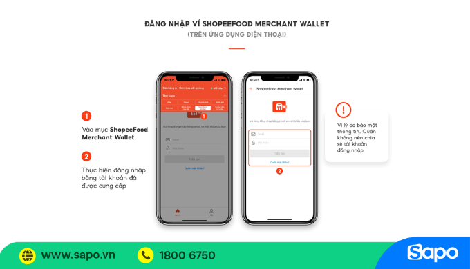 Đăng nhập ShopeeFood Merchant Wallet trên điện thoại